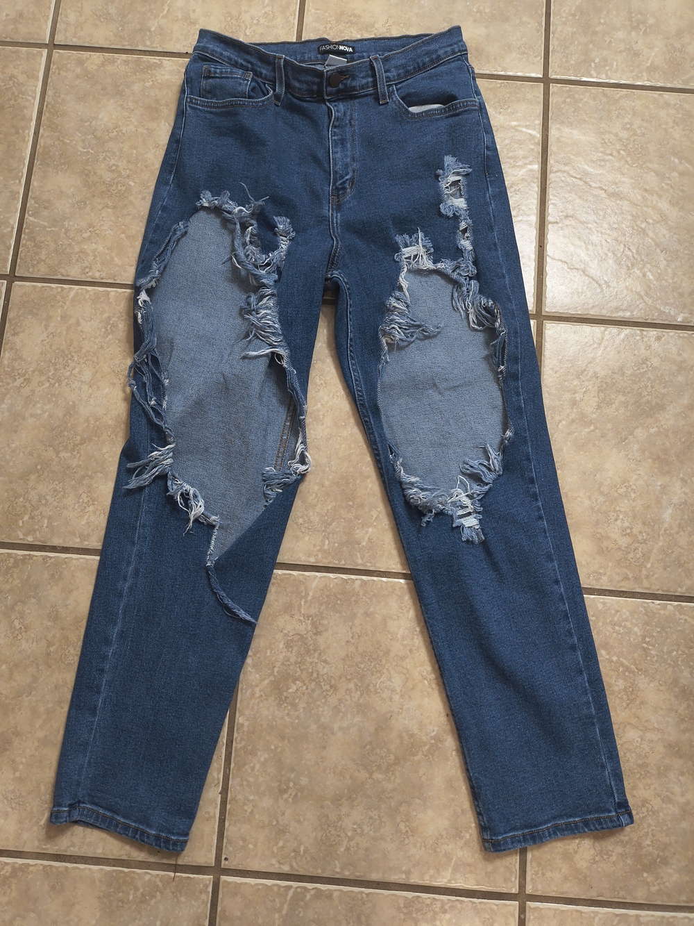 Fashion Nova Dark Blue Distressed Boyfriend Jeans